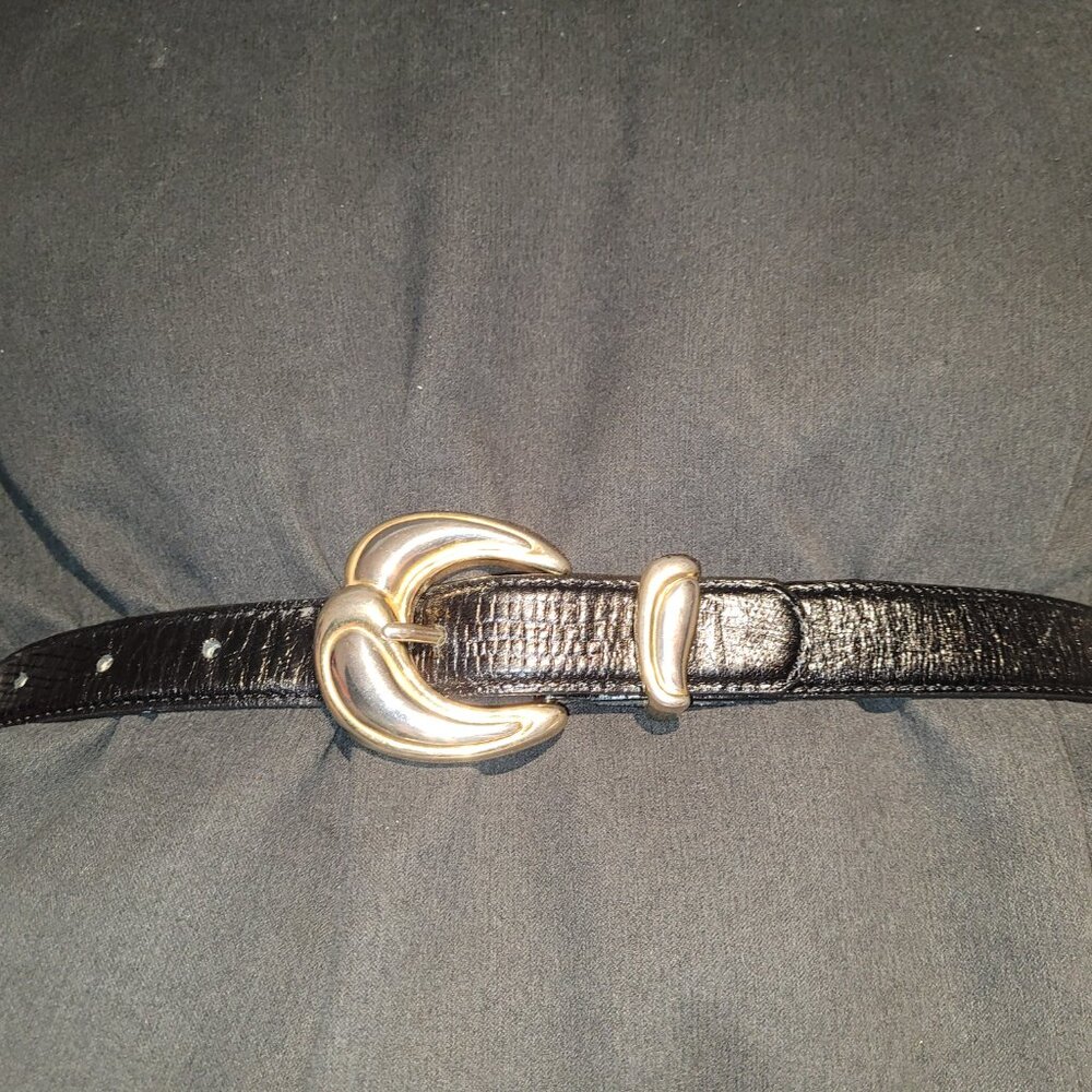 Vintage 90s Liz Claiborne Leather Belt with Two-Tone Gold Detail Size M